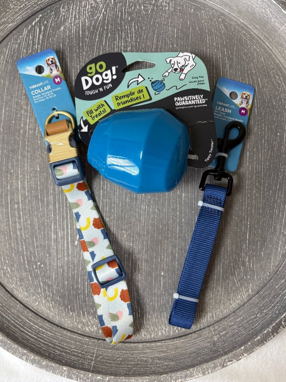 NWT - Vibrant Life Dog Collar & Leash and Go Dog Tough 'n Fun Tippy Treat - Blue